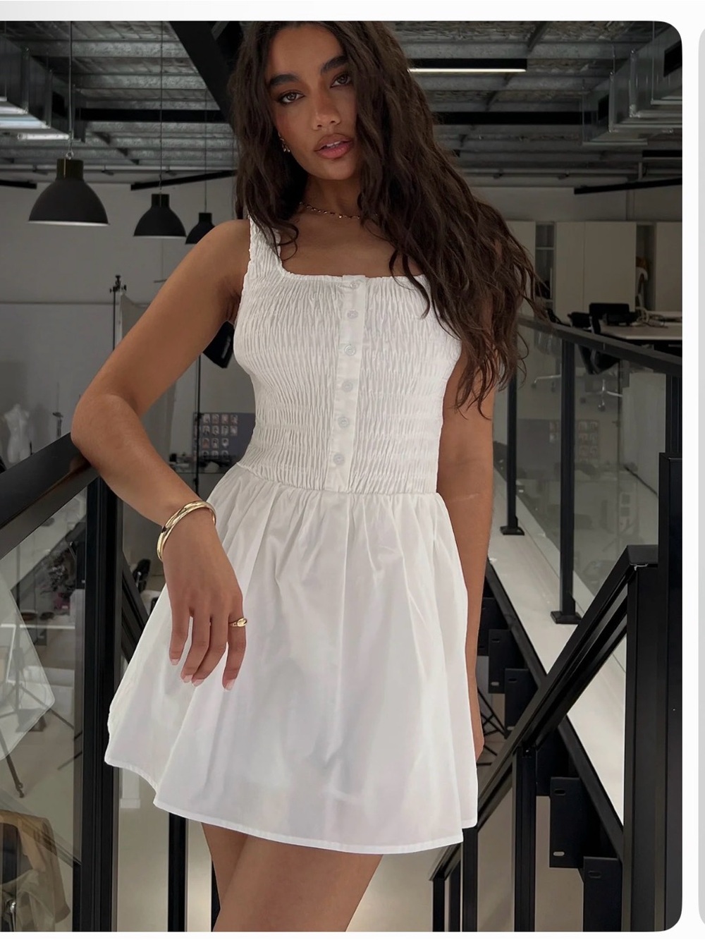 Aurelise Shirred Mini Dress White